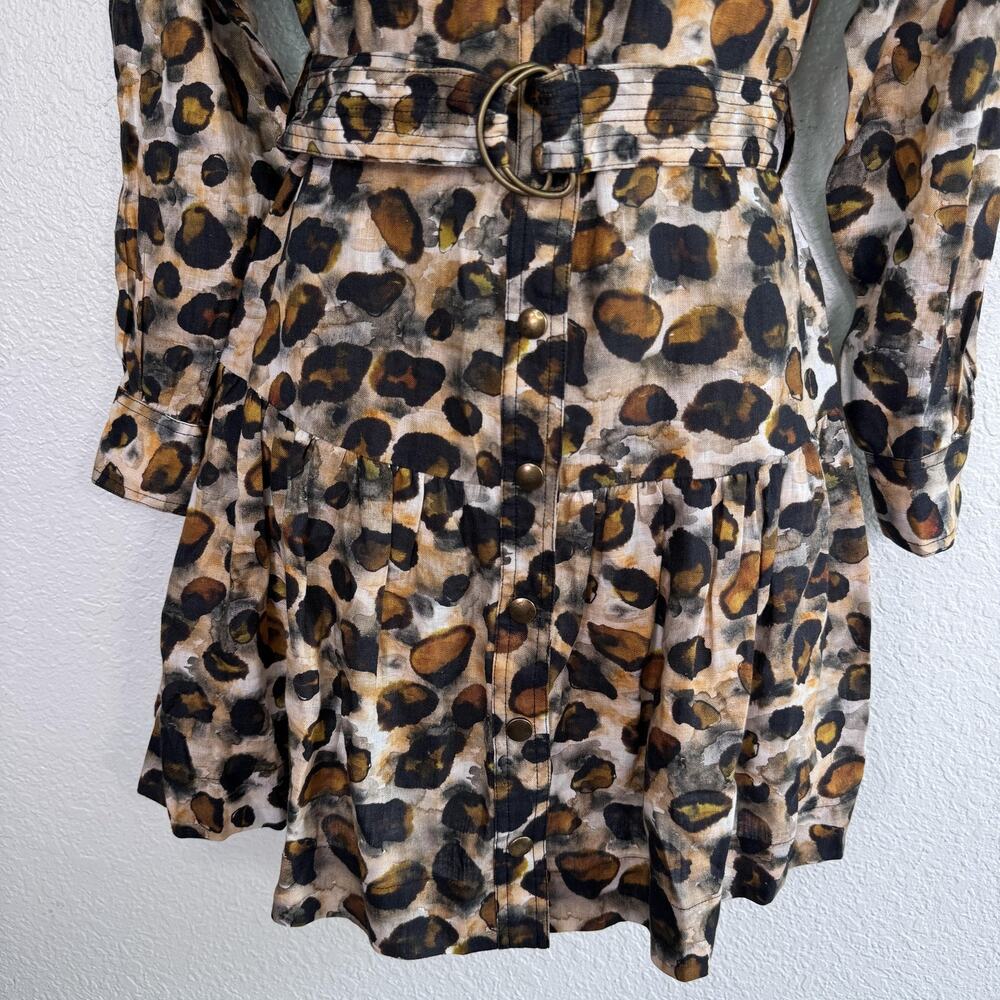 Karina Grimaldi Dress Women XS Leopard Shirt Belted Snap Long Sleeve Boho - Picture 5 of 11